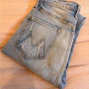 MOTHER slightly distressed Light Blue Straight Leg Jeans